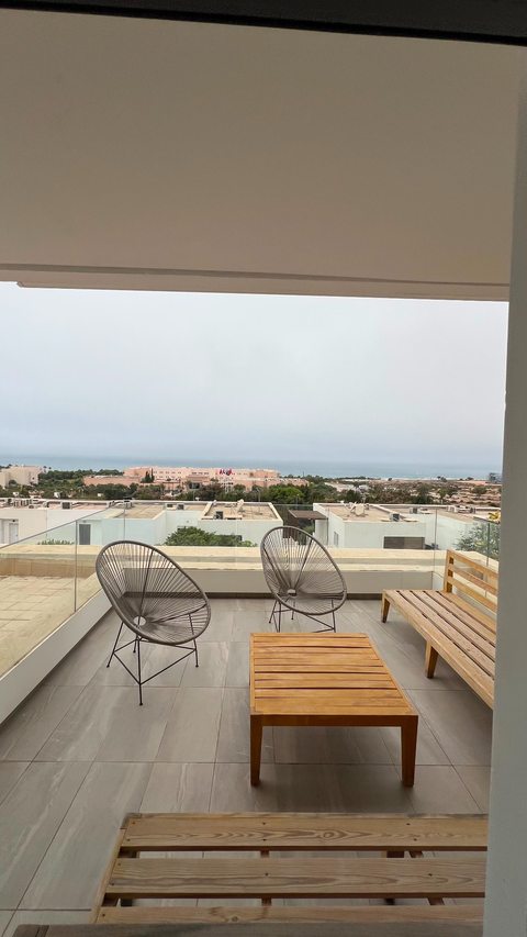 Terrace seating with an Atlantic view in Taghazout Bay