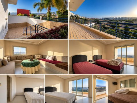Overview collage of the terrace and rooms at the Imi Ouaddar villa